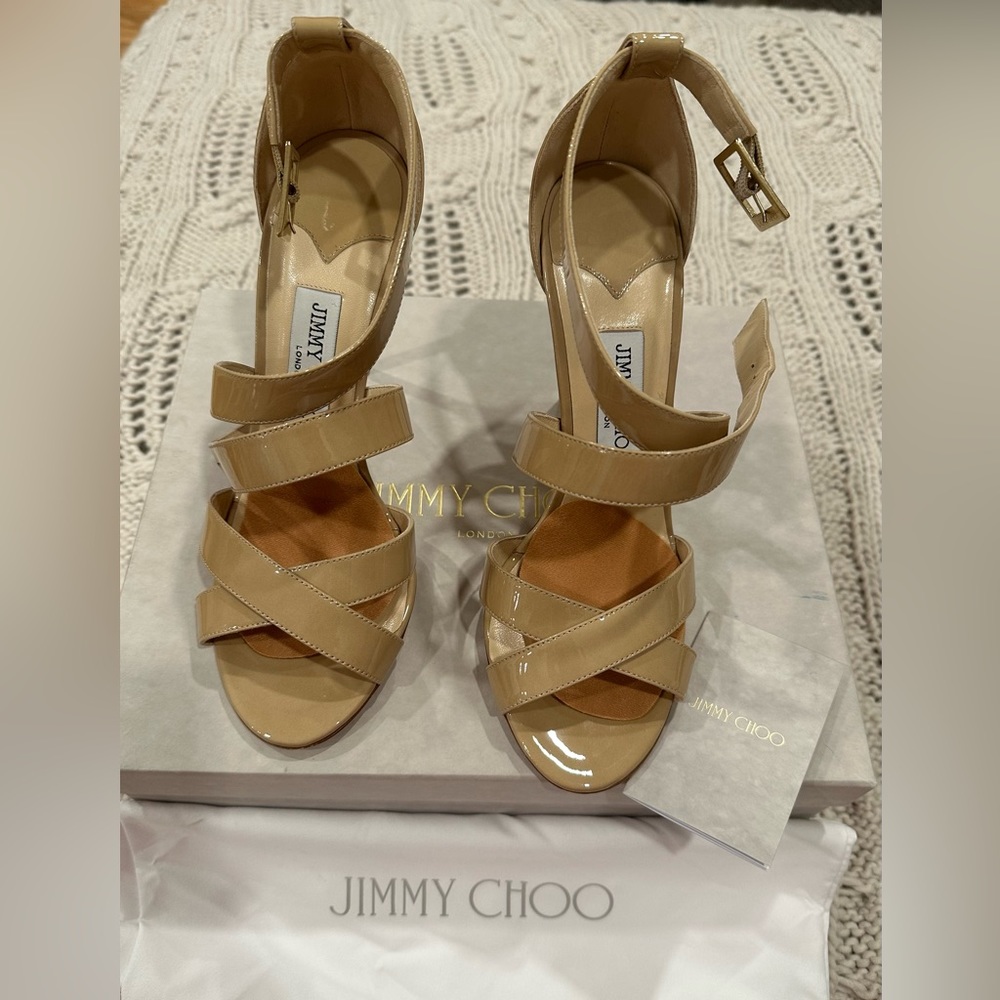 Authentic Jimmy Choo’s nude patent leather heels